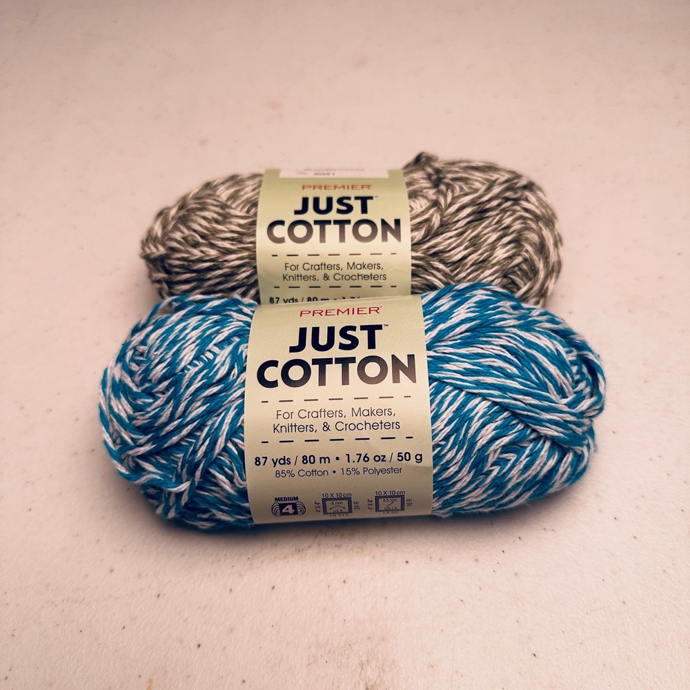 2 Skeins Premier Just Cotton Yarn Sage Marl Turquoise Marl Medium 4 Weight